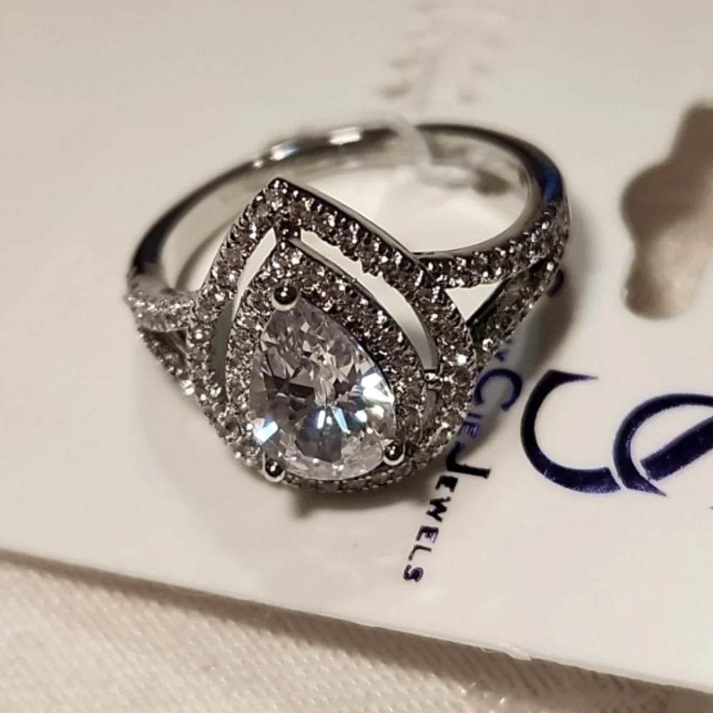 Savvy Cie Jewels Rhodium-Plated Teardrop Ring, Size 7 - Picture 3 of 14